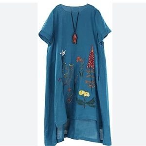 Minibee A-line embroidered linen dress